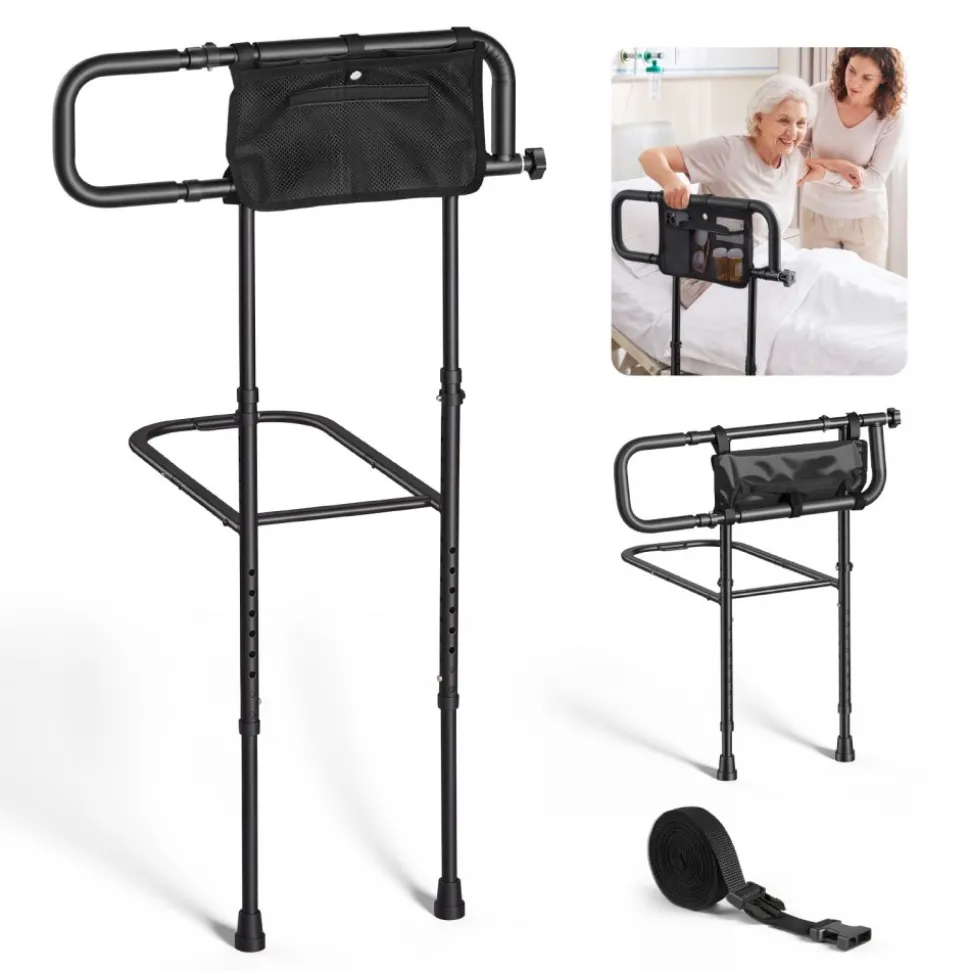 VEVOR Bed Rails for Elderly Adults 200LBS Loading Bed Side Assist Rail, with Motion Sensor LED Light, Adjustable Height & Length, Non-Slip Handle, High-Strength Steel, Fit King Queen Full Twin Bed
