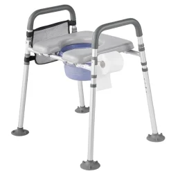 VEVOR Bedside Commode Chair, 500 lbs Capacity, 4-in-1 Portable Toilet and Raised Toilet Seat with Padded Seat & Armrest, Detachable 5L Bucket, Adjustable Height & Width Adult Potty Chair for Seniors