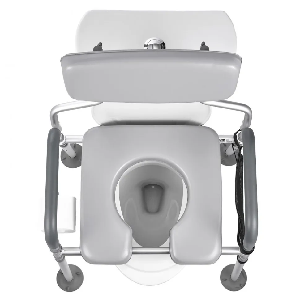 VEVOR Bedside Commode Chair, 500 lbs Capacity, 4-in-1 Portable Toilet and Raised Toilet Seat with Padded Seat & Backrest, Detachable 5L Bucket, Adjustable Height & Width Adult Potty Chair for Seniors