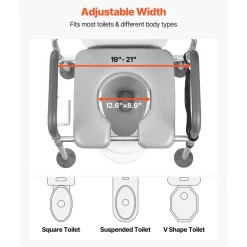 VEVOR Bedside Commode Chair, 500 lbs Capacity, 4-in-1 Portable Toilet and Raised Toilet Seat with Padded Seat & Backrest, Detachable 5L Bucket, Adjustable Height & Width Adult Potty Chair for Seniors