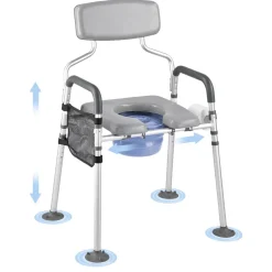 VEVOR Bedside Commode Chair, 500 lbs Capacity, 4-in-1 Portable Toilet and Raised Toilet Seat with Padded Seat & Backrest, Detachable 5L Bucket, Adjustable Height & Width Adult Potty Chair for Seniors
