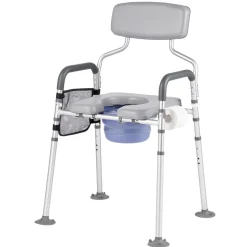 VEVOR Bedside Commode Chair, 500 lbs Capacity, 4-in-1 Portable Toilet and Raised Toilet Seat with Padded Seat & Backrest, Detachable 5L Bucket, Adjustable Height & Width Adult Potty Chair for Seniors