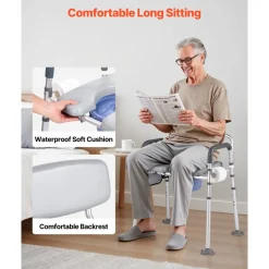 VEVOR Bedside Commode Chair, 500 lbs Capacity, 4-in-1 Portable Toilet and Raised Toilet Seat with Padded Seat & Backrest, Detachable 5L Bucket, Adjustable Height & Width Adult Potty Chair for Seniors
