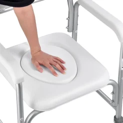VEVOR Bedside Commode Chair with Wheels, 350 lbs Capacity, 4-in-1 Portable Toilet and Raised Toilet Seat with Padded Seat/Backrest/Flip-up Footrest, Detachable 5L Bucket, Shower Wheelchair for Seniors