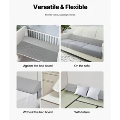 VEVOR Bed Wedge Pillow for Headboard, King Size, 76"x8"x6" Bed Gap Filler, Fill 0-5" Gap Between Headboard and Mattress, 25D Foam Mattress Wedge Headboard Pillow with Side Pocket, for Backrest, Gray