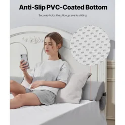 VEVOR Bed Wedge Pillow for Headboard, King Size, 76"x8"x6" Bed Gap Filler, Fill 0-5" Gap Between Headboard and Mattress, 25D Foam Mattress Wedge Headboard Pillow with Side Pocket, for Backrest, Gray