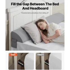 VEVOR Bed Wedge Pillow for Headboard, King Size, 72"x10"x6" Bed Gap Filler, Fill 0-7" Gap Between Headboard and Mattress, 25D Foam Mattress Wedge Headboard Pillow with Side Pocket, for Backrest, Gray