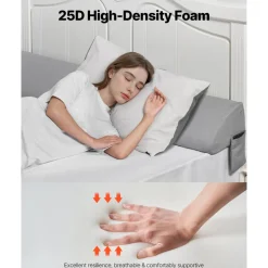 VEVOR Bed Wedge Pillow for Headboard, King Size, 72"x10"x6" Bed Gap Filler, Fill 0-7" Gap Between Headboard and Mattress, 25D Foam Mattress Wedge Headboard Pillow with Side Pocket, for Backrest, Gray