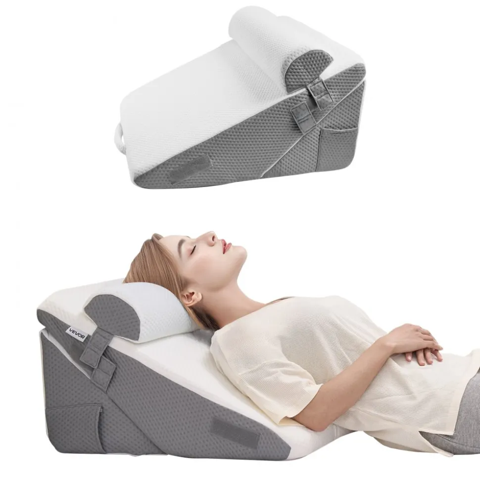 VEVOR Bed Wedge Pillow for Sleeping, 3 Pcs Adjustable Orthopedic Bed Wedge Set, with Jacquard Washable Cover & Foam Support, Post Surgery Pillow for Acid Reflux Back Pain Snoring Relief, White/Grey