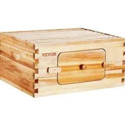 VEVOR Bee Hive Deep Box Starter Kit, 100% Beeswax Coated Natural Fir Wood, Langstroth Beehive Kit with 10 Frames and Foundations, Transparent Acrylic Bee Windows for Beginners and Pro Beekeepers