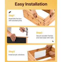 VEVOR Bee Hive Deep Box Starter Kit, 100% Beeswax Coated Natural Fir Wood, Langstroth Beehive Kit with 10 Frames and Foundations, Transparent Acrylic Bee Windows for Beginners and Pro Beekeepers