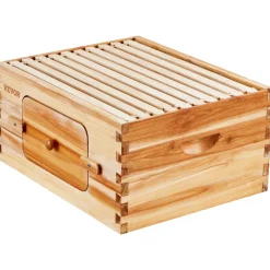 VEVOR Bee Hive Deep Box Starter Kit, 100% Beeswax Coated Natural Fir Wood, Langstroth Beehive Kit with 10 Frames and Foundations, Transparent Acrylic Bee Windows for Beginners and Pro Beekeepers