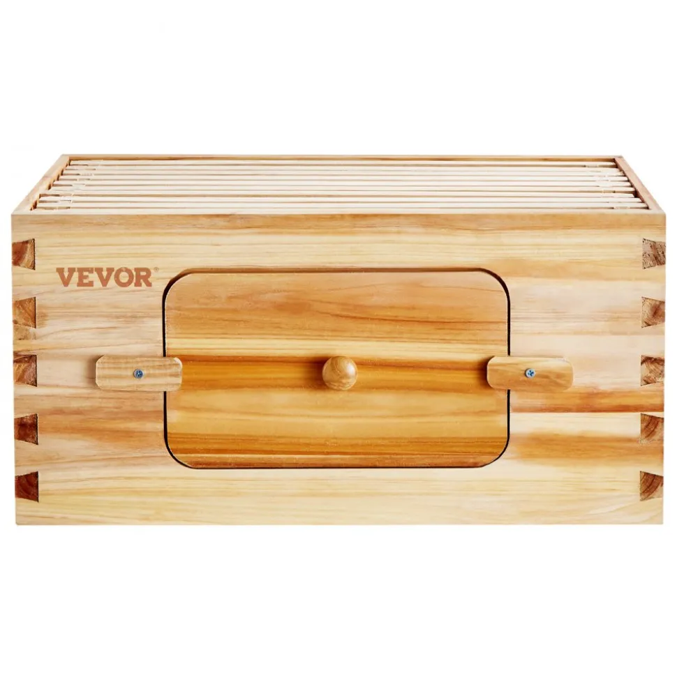 VEVOR Bee Hive Deep Box Starter Kit, 100% Beeswax Coated Natural Fir Wood, Langstroth Beehive Kit with 10 Frames and Foundations, Transparent Acrylic Bee Windows for Beginners and Pro Beekeepers