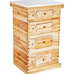 VEVOR Bee Hive 40 Frame Bee Hives Starter Kit, Beeswax Coated Fir Wood, 2 Deep + 2 Medium Bee Boxes Langstroth Beehive Kit, Transparent Acrylic Windows with Foundations for Beginners Pro Beekeepers