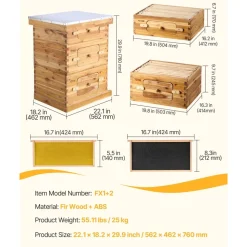 VEVOR Bee Hive 20 Frame Bee Hives Starter Kit, Beeswax Coated Fir Wood, 1 Deep + 1 Medium Bee Boxes Langstroth Beehive Kit, Transparent Acrylic Windows with Foundations for Beginners Pro Beekeepers