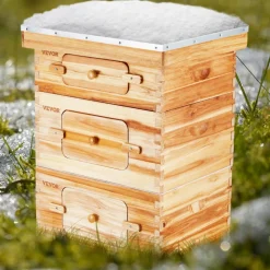 VEVOR Bee Hive 20 Frame Bee Hives Starter Kit, Beeswax Coated Fir Wood, 1 Deep + 1 Medium Bee Boxes Langstroth Beehive Kit, Transparent Acrylic Windows with Foundations for Beginners Pro Beekeepers