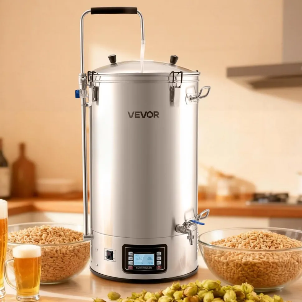 VEVOR Beer Brewing Equipment, 16 Gal/60L Beer Maker with Anti-Burn Pump and Wort Chiller,3000W All-in-One Home Brewing Kit with Digital Control, Recipe Memory & Timer, Removable mesh strainer