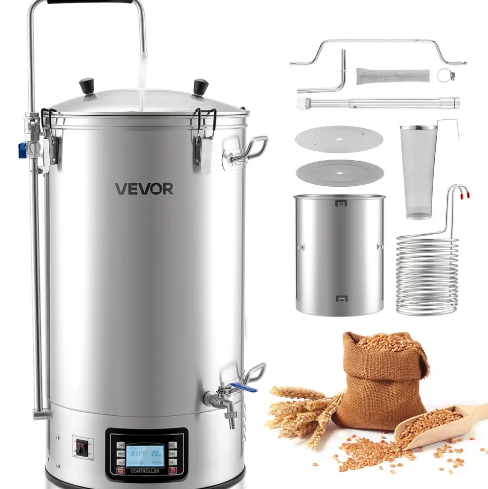VEVOR Beer Brewing Equipment, 16 Gal/60L Beer Maker with Anti-Burn Pump and Wort Chiller,3000W All-in-One Home Brewing Kit with Digital Control, Recipe Memory & Timer, Removable mesh strainer