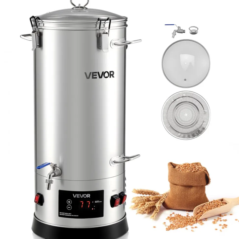 VEVOR Beer Brewing Equipment, 8 Gal/30L 304 Stainless Steel Home Beer Brewer,1500W All-in-One Home Brewing Kit with Tall strainer, Integrated Inner Barrel & Reinforced Handle