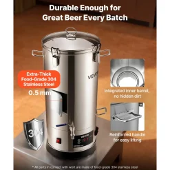 VEVOR Beer Brewing Equipment, 8 Gal/30L 304 Stainless Steel Home Beer Brewer,1500W All-in-One Home Brewing Kit with Tall strainer, Integrated Inner Barrel & Reinforced Handle