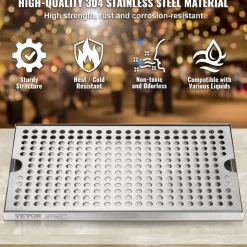 VEVOR Beer Drip Tray, 304 Stainless Steel Kegerator Drip Trays with 4 Non-Slip Rubber Pads and Detachable Cover, Heat / Cold Resistant Beer Tower Drip Pan for Bar Restaurant Coffee Shop Home