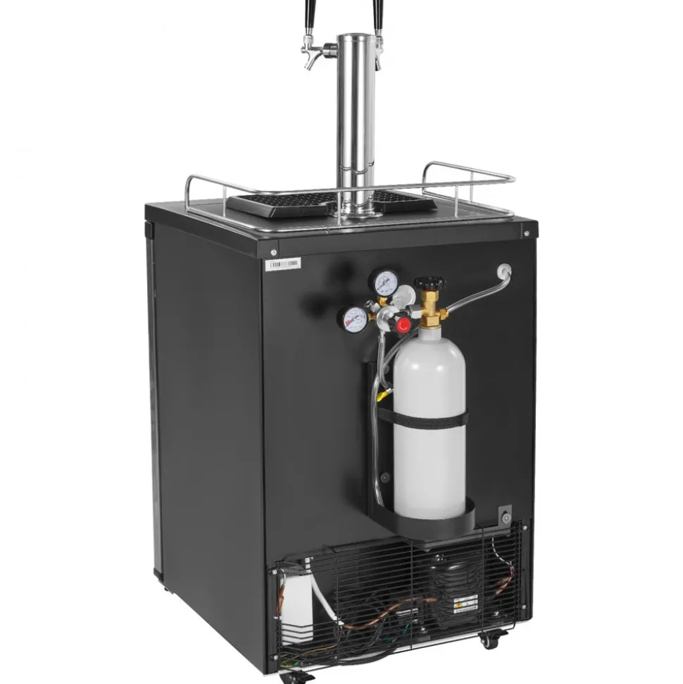 VEVOR Beer Kegerator, Dual Tap Draft Beer Dispenser, Full Size Keg Refrigerator With Shelf, CO2 Tank(No Gas), Drip Tray & Rail, 23°F- 82.4°F Temperature Control, 162L, Silver
