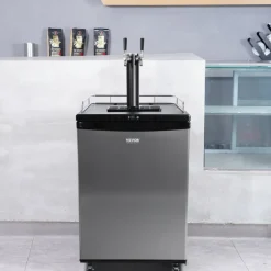VEVOR Beer Kegerator, Dual Tap Draft Beer Dispenser, Full Size Keg Refrigerator With Shelves, CO2 Cylinder, Drip Tray & Rail, 32°F- 75.2°F Temperature Control, Holds 1/6, 1/4, 1/2 Barrels, Black