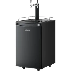 VEVOR Beer Kegerator, Dual Tap Draft Beer Dispenser, Full Size Keg Refrigerator with CO2 Cylinder, Shelves, Drip Tray & Rail, 32°F- 50°F Temperature Control, Hold 1/6, 1/4, 1/2 Barrels, Black