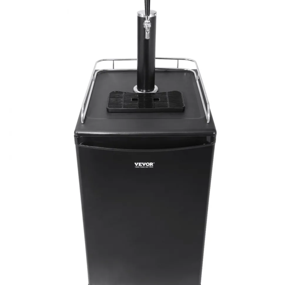 VEVOR Beer Kegerator, Single Tap Draft Beer Dispenser, Full Size Keg Refrigerator with Shelves, CO2 Cylinder, Drip Tray & Rail, 32°F- 50°F Temperature Control, Holds 1/6, 1/4, 1/2 Barrels, Black