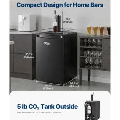 VEVOR Beer Kegerator, Single Tap Draft Beer Dispenser, Full Size Keg Refrigerator with Shelves, CO2 Cylinder, Drip Tray & Rail, 32°F- 50°F Temperature Control, Holds 1/6, 1/4, 1/2 Barrels, Black