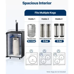 VEVOR Beer Kegerator, Single Tap Draft Beer Dispenser, Full Size Keg Refrigerator with Shelves, CO2 Cylinder, Drip Tray & Rail, 32°F- 50°F Temperature Control, Holds 1/6, 1/4, 1/2 Barrels, Black