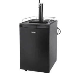 VEVOR Beer Kegerator, Single Tap Draft Beer Dispenser, Full Size Keg Refrigerator with Shelves, CO2 Cylinder, Drip Tray & Rail, 32°F- 50°F Temperature Control, Holds 1/6, 1/4, 1/2 Barrels, Black