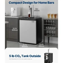 VEVOR Beer Kegerator, Single Tap Draft Beer Dispenser, Full Size Keg Refrigerator With Shelf, CO2 Tank(No Gas), Drip Tray & Rail, 23°F- 82.4°F Temperature Control, 162L, Silver