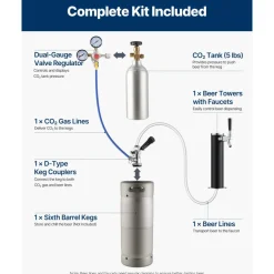 VEVOR Beer Kegerator, Single Tap Draft Beer Dispenser, Full Size Keg Refrigerator With Shelves, CO2 Cylinder, Drip Tray & Rail, 32°F- 75.2°F Temperature Control, Holds 1/6, 1/4, 1/2 Barrels, Silver