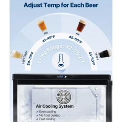 VEVOR Beer Kegerator, Single Tap Draft Beer Dispenser, Full Size Keg Refrigerator With Shelves, CO2 Cylinder, Drip Tray & Rail, 32°F- 75.2°F Temperature Control, Holds 1/6, 1/4, 1/2 Barrels, Silver
