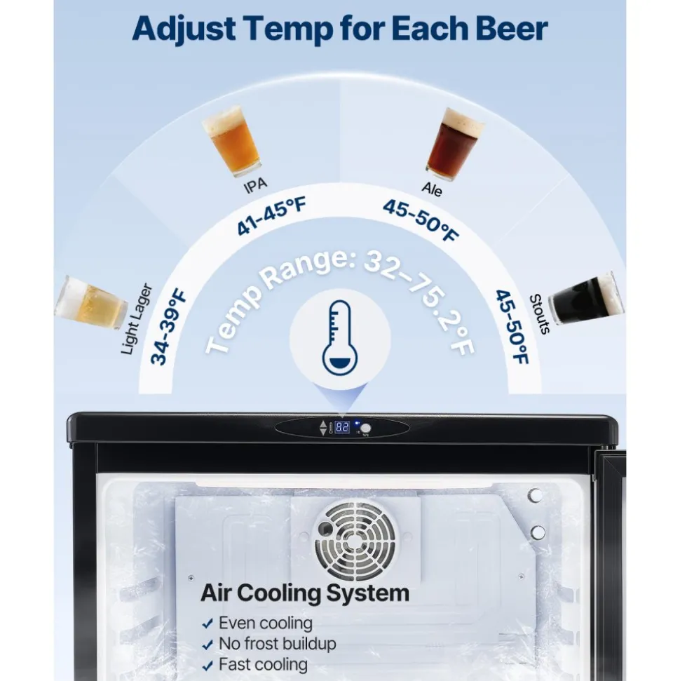 VEVOR Beer Kegerator, Single Tap Draft Beer Dispenser, Full Size Keg Refrigerator With Shelves, CO2 Cylinder, Drip Tray & Rail, 32°F- 75.2°F Temperature Control, Holds 1/6, 1/4, 1/2 Barrels, Silver