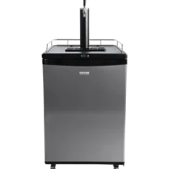 VEVOR Beer Kegerator, Single Tap Draft Beer Dispenser, Full Size Keg Refrigerator With Shelves, CO2 Cylinder, Drip Tray & Rail, 32°F- 75.2°F Temperature Control, Holds 1/6, 1/4, 1/2 Barrels, Silver