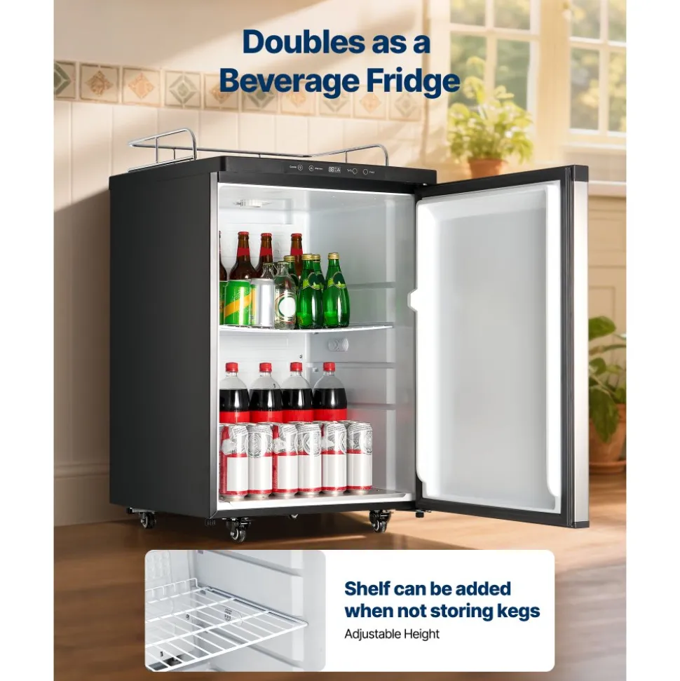 VEVOR Beer Kegerator, Triple Tap Home Draft Beer Dispenser for Ball Lock, Full Size Keg Refrigerator with 5lbs CO2 Tank, Hold 2 Sixth / 2 Slim / 3 Ball lock keg, 162L