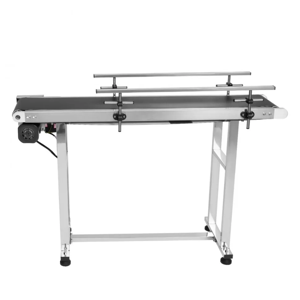 VEVOR Belt Conveyor, 47 x 7.8 inch Conveyor Table, Heavy Duty Stainless Steel Motorized Belt Conveyor for Inkjet Coding Applications Powered PVC Belt Anti-Static Adjustable Speed (Double Guardrail)