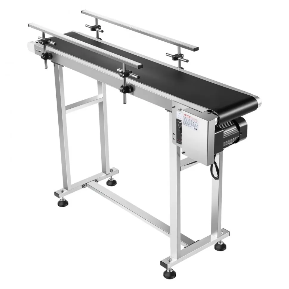 VEVOR Belt Conveyor, 47 x 7.8 inch Conveyor Table, Heavy Duty Stainless Steel Motorized Belt Conveyor for Inkjet Coding Applications Powered PVC Belt Anti-Static Adjustable Speed (Double Guardrail)