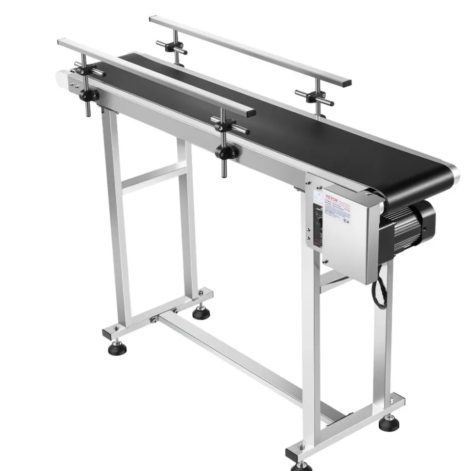VEVOR Belt Conveyor, 47 x 7.8 inch Conveyor Table, Heavy Duty Stainless Steel Motorized Belt Conveyor for Inkjet Coding Applications Powered PVC Belt Anti-Static Adjustable Speed (Double Guardrail)