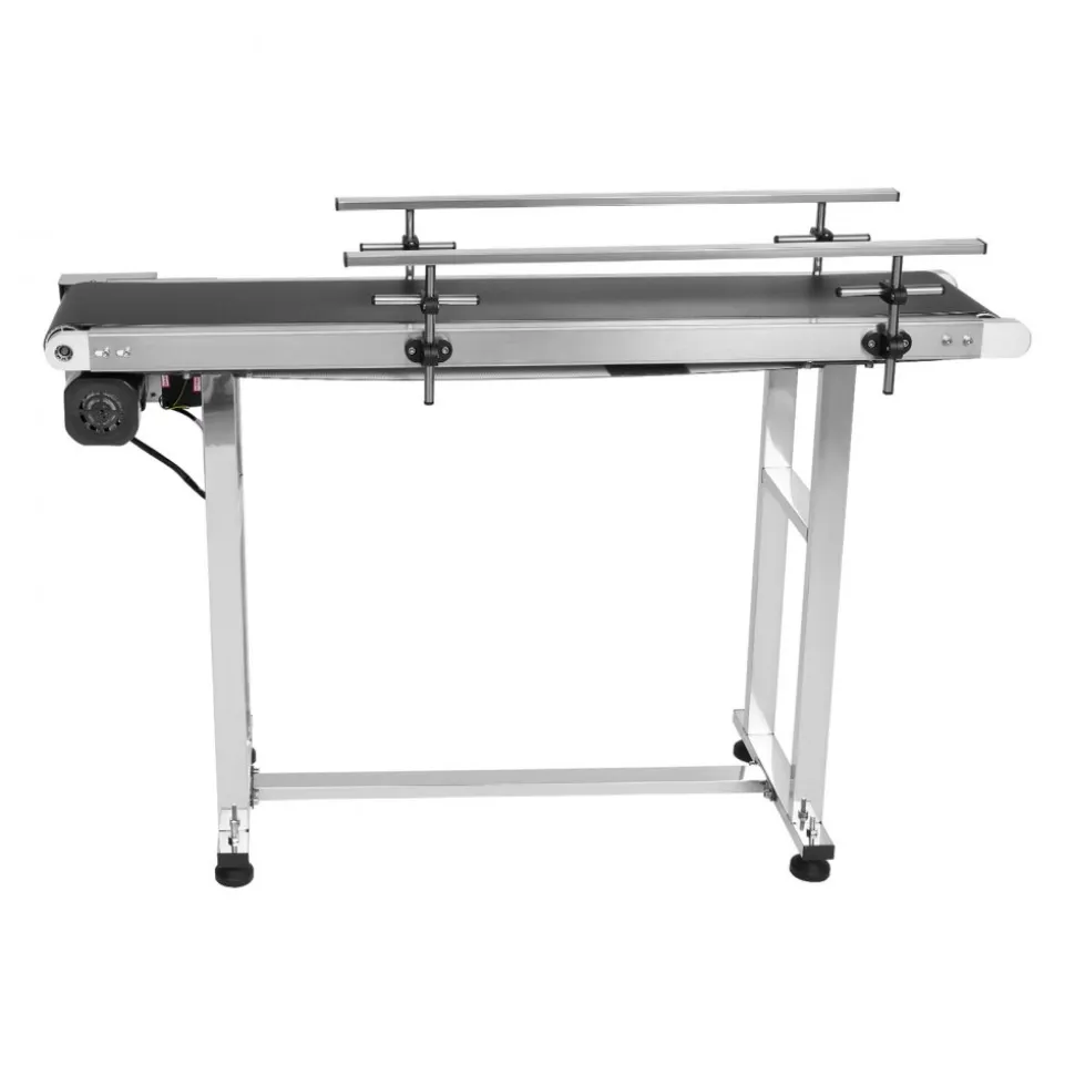 VEVOR Belt Conveyor, 47 x 7.8 inch Conveyor Table, Heavy Duty Stainless Steel Motorized Belt Conveyor for Inkjet Coding Applications Powered PVC Belt Anti-Static Adjustable Speed (Double Guardrail)