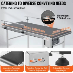 VEVOR Belt Conveyor, 59 x 23.6 inch Conveyor Table, Heavy Duty Stainless Steel Motorized Belt Conveyor for Inkjet Coding Applications Powered PVC Belt Anti-Static Adjustable Speed (Double Guardrail)