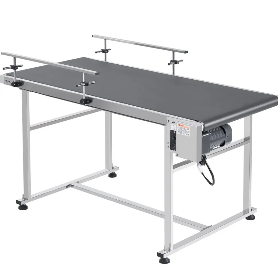 VEVOR Belt Conveyor, 59 x 23.6 inch Conveyor Table, Heavy Duty Stainless Steel Motorized Belt Conveyor for Inkjet Coding Applications Powered PVC Belt Anti-Static Adjustable Speed (Double Guardrail)