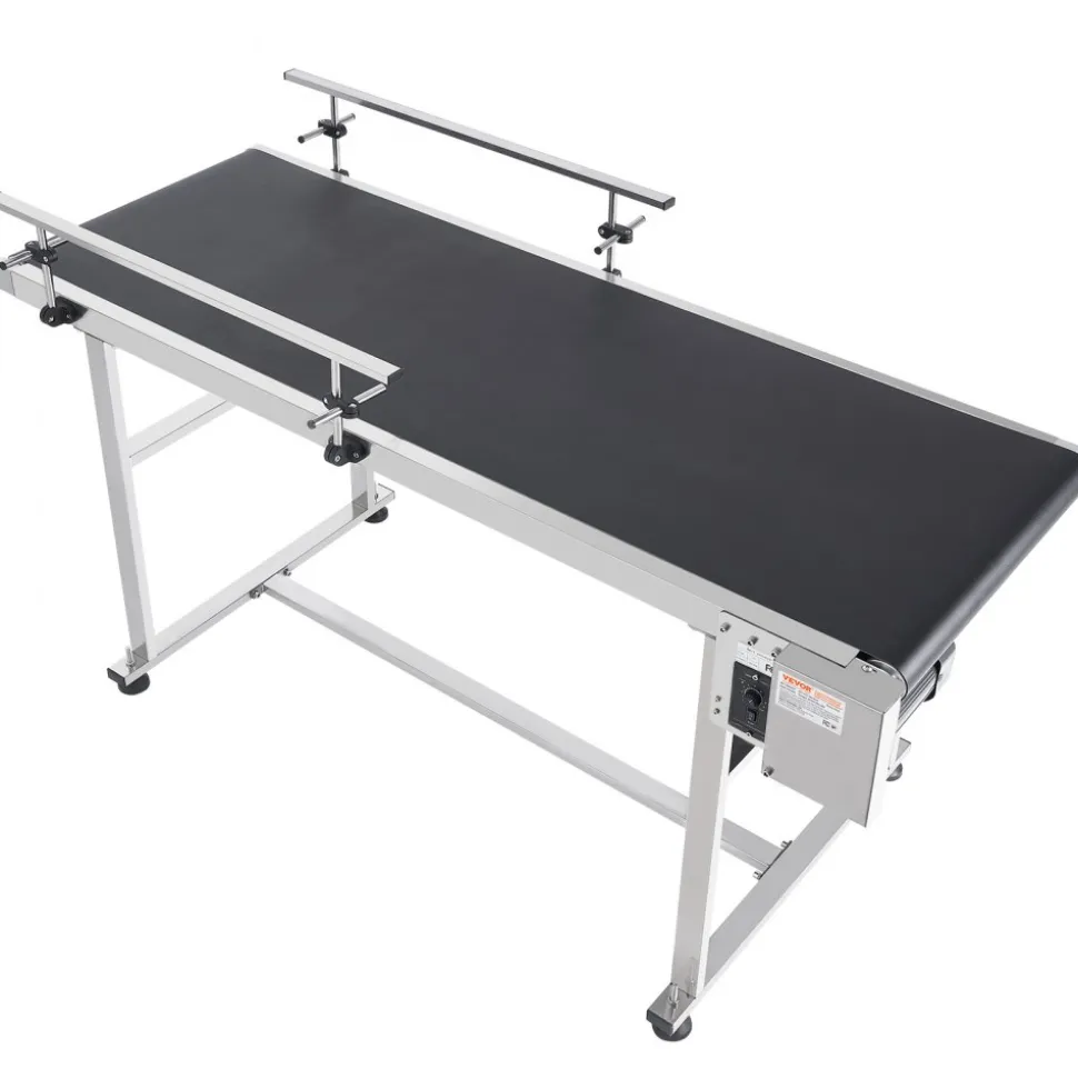 VEVOR Belt Conveyor, 59 x 23.6 inch Conveyor Table, Heavy Duty Stainless Steel Motorized Belt Conveyor for Inkjet Coding Applications Powered PVC Belt Anti-Static Adjustable Speed (Double Guardrail)