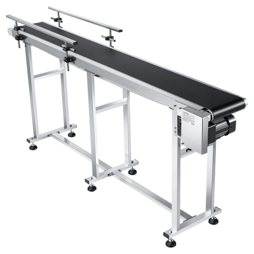 VEVOR Belt Conveyor, 59 x 15.7 inch Conveyor Table, Heavy Duty Stainless Steel Motorized Belt Conveyor for Inkjet Coding Applications Powered PVC Belt Anti-Static Adjustable Speed (Double Guardrail)