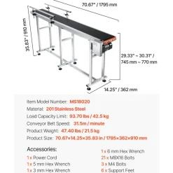 VEVOR Belt Conveyor, 59 x 15.7 inch Conveyor Table, Heavy Duty Stainless Steel Motorized Belt Conveyor for Inkjet Coding Applications Powered PVC Belt Anti-Static Adjustable Speed (Double Guardrail)