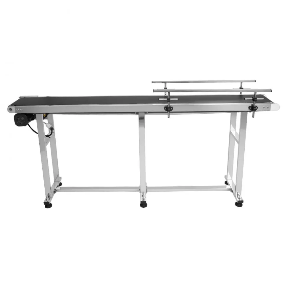 VEVOR Belt Conveyor, 59 x 15.7 inch Conveyor Table, Heavy Duty Stainless Steel Motorized Belt Conveyor for Inkjet Coding Applications Powered PVC Belt Anti-Static Adjustable Speed (Double Guardrail)
