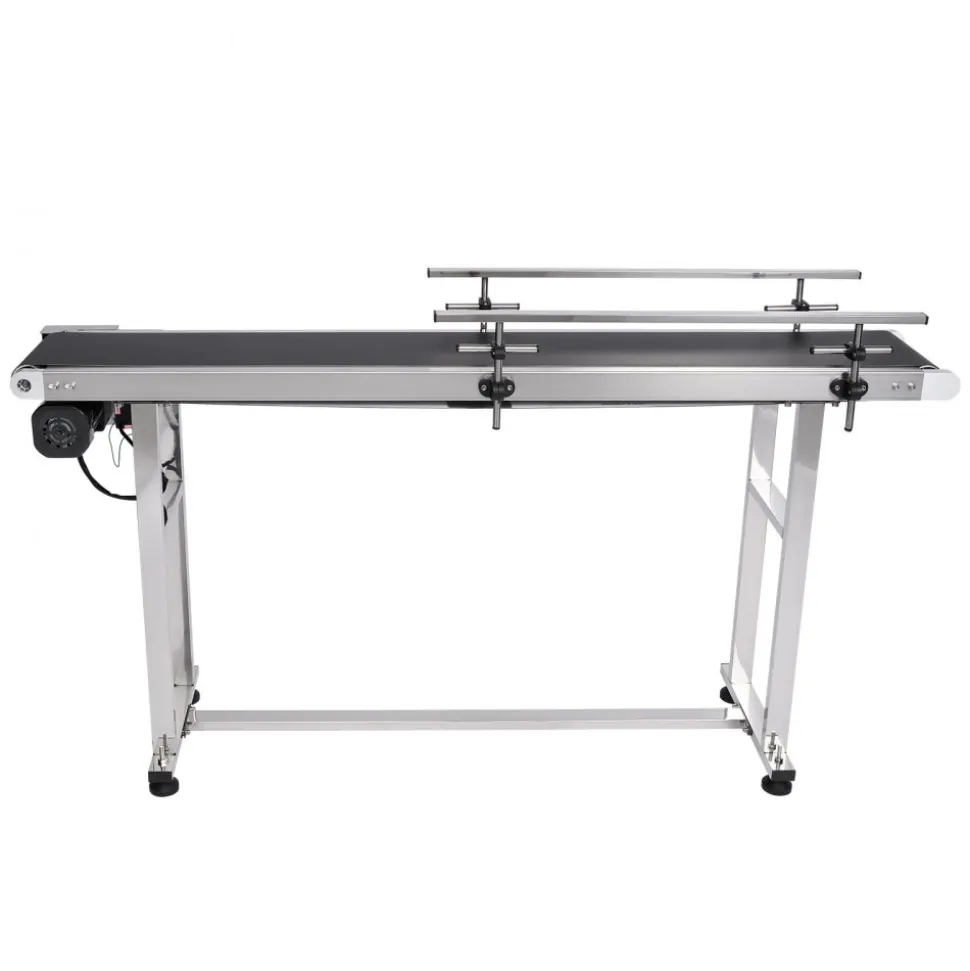 VEVOR Belt Conveyor, 59 x 7.8 inch Conveyor Table, Heavy Duty Stainless Steel Motorized Belt Conveyor for Inkjet Coding Applications Powered PVC Belt Anti-Static Adjustable Speed (Double Guardrail)