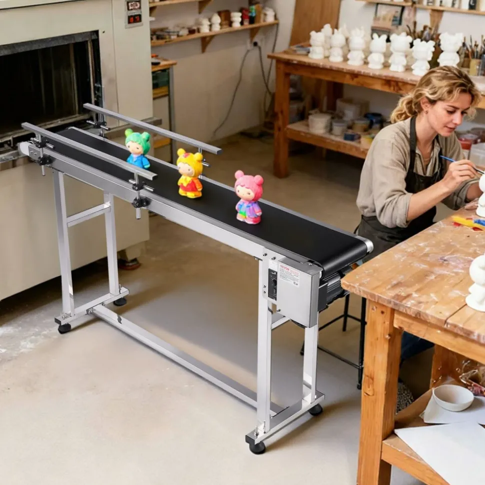 VEVOR Belt Conveyor, 59 x 7.8 inch Conveyor Table, Heavy Duty Stainless Steel Motorized Belt Conveyor for Inkjet Coding Applications Powered PVC Belt Anti-Static Adjustable Speed (Double Guardrail)